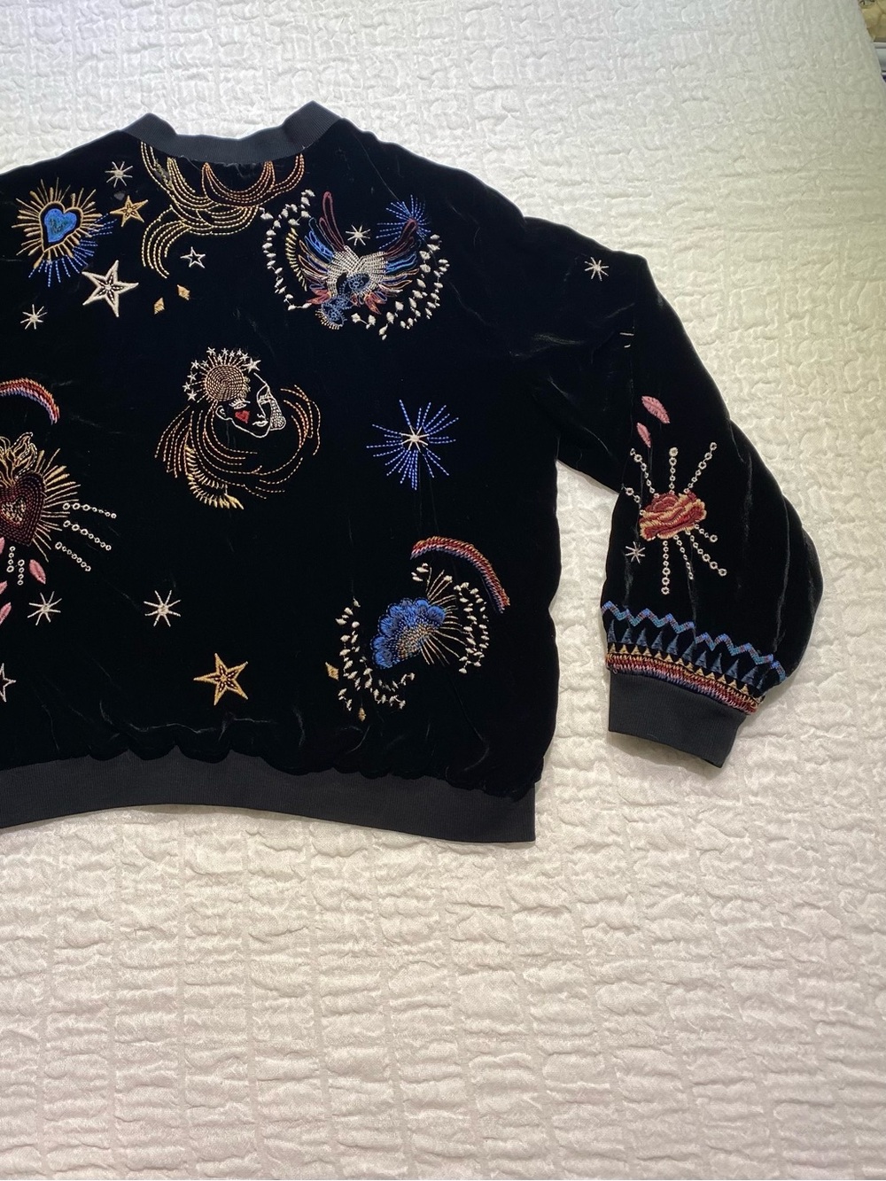 Johnny Was Embroidered Velvet Silk Blend Bomber Jacket M J45321 - Picture 5 of 8